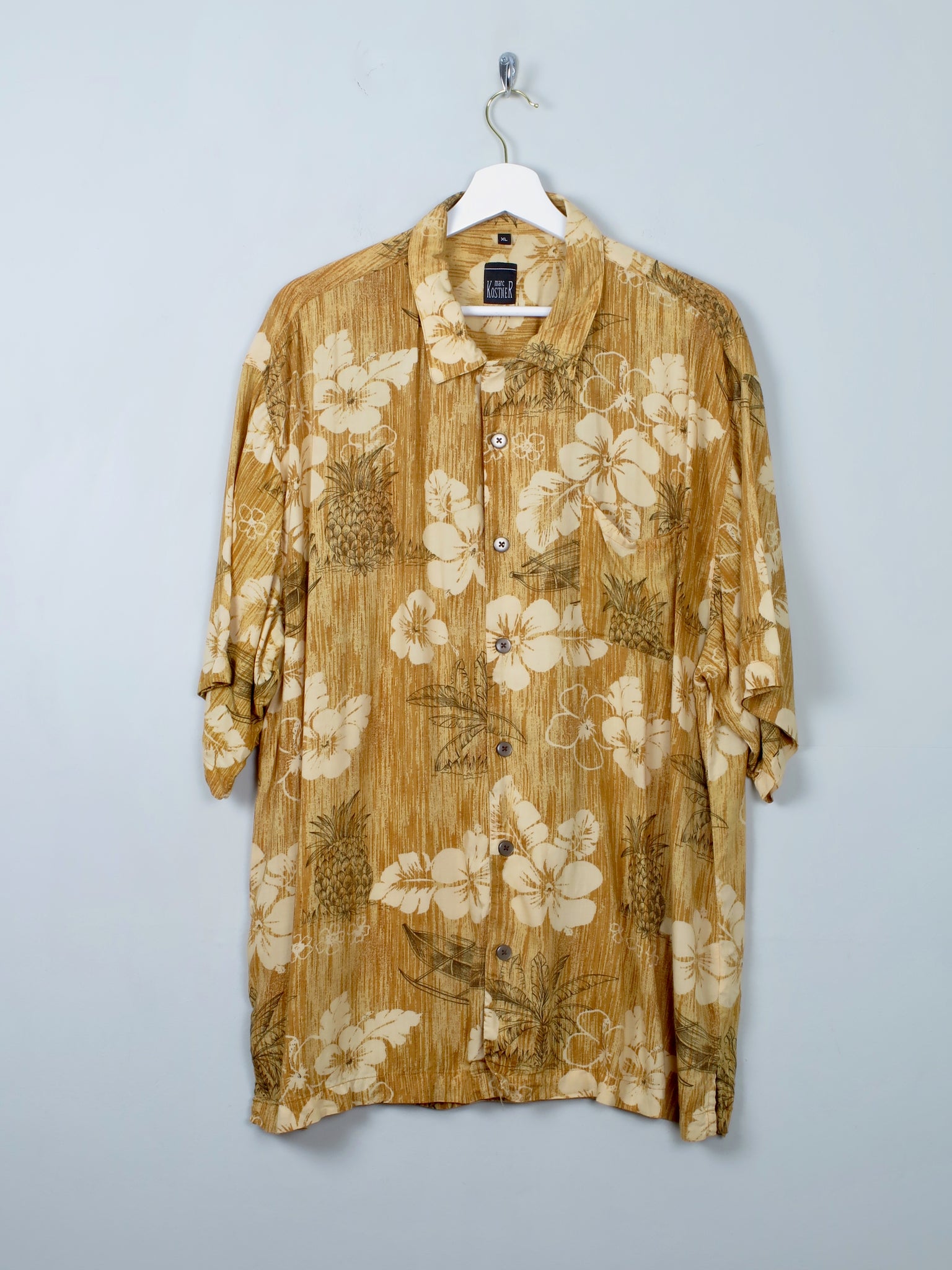 Men's Mustard Floral Hawaiian Style Shirt XL - The Harlequin