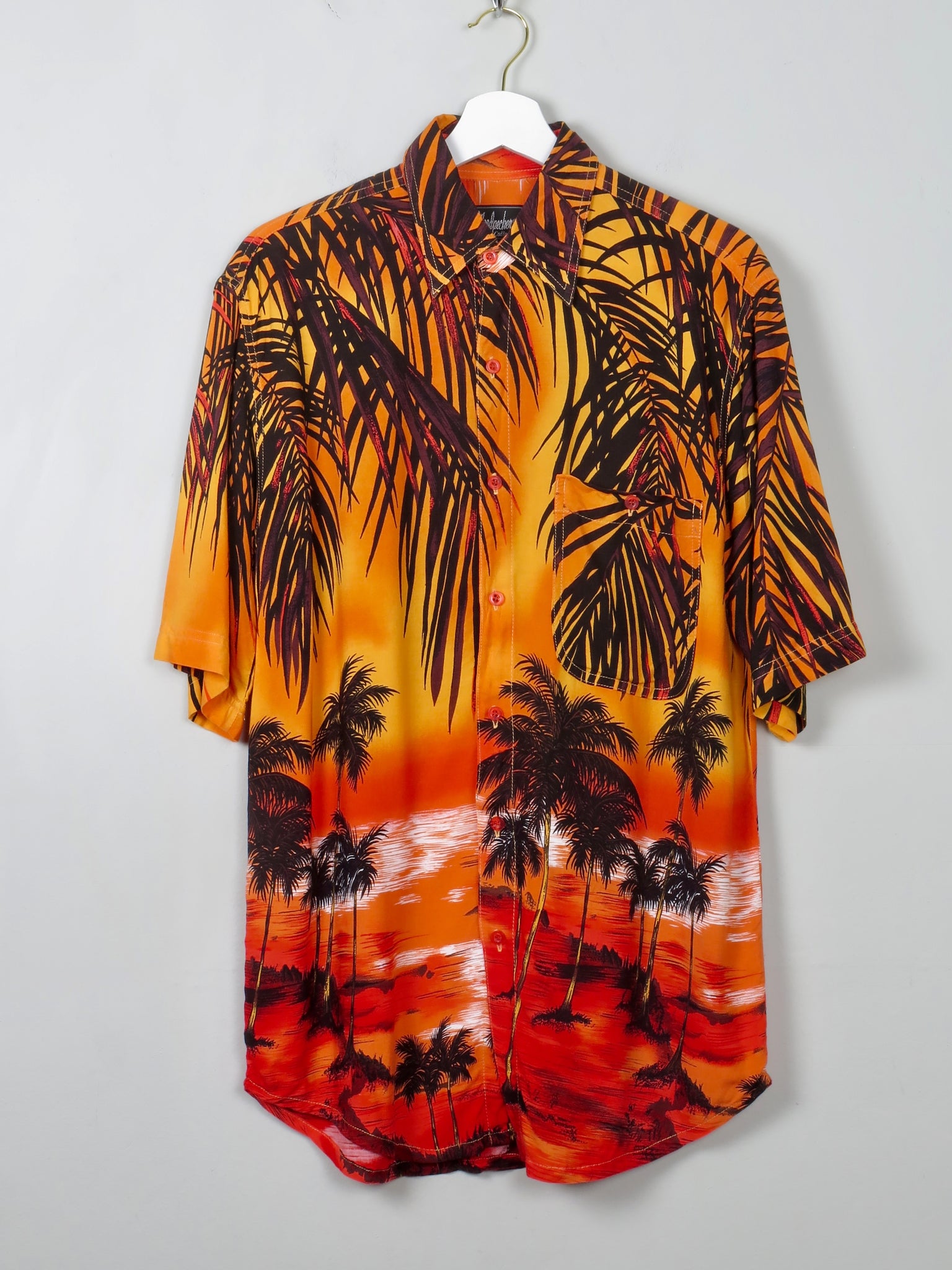 Men's Orange  Vintage Hawaiian Shirt M/L - The Harlequin