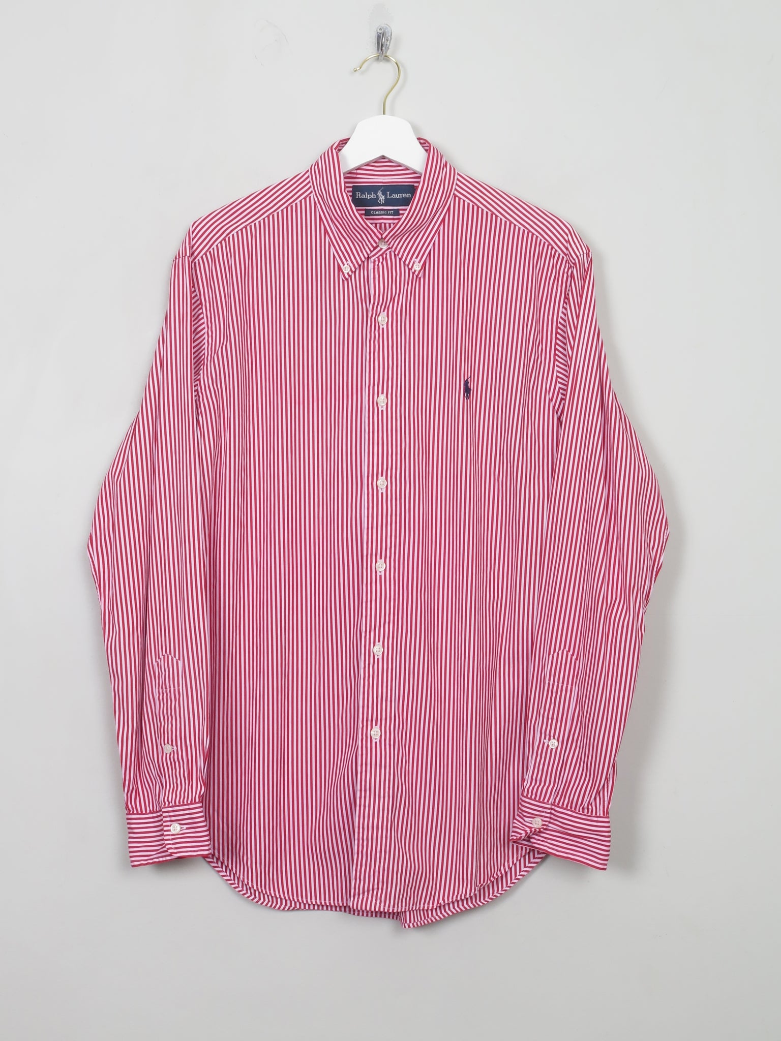 Men's Vintage Ralph Lauren Red Striped Shirt M