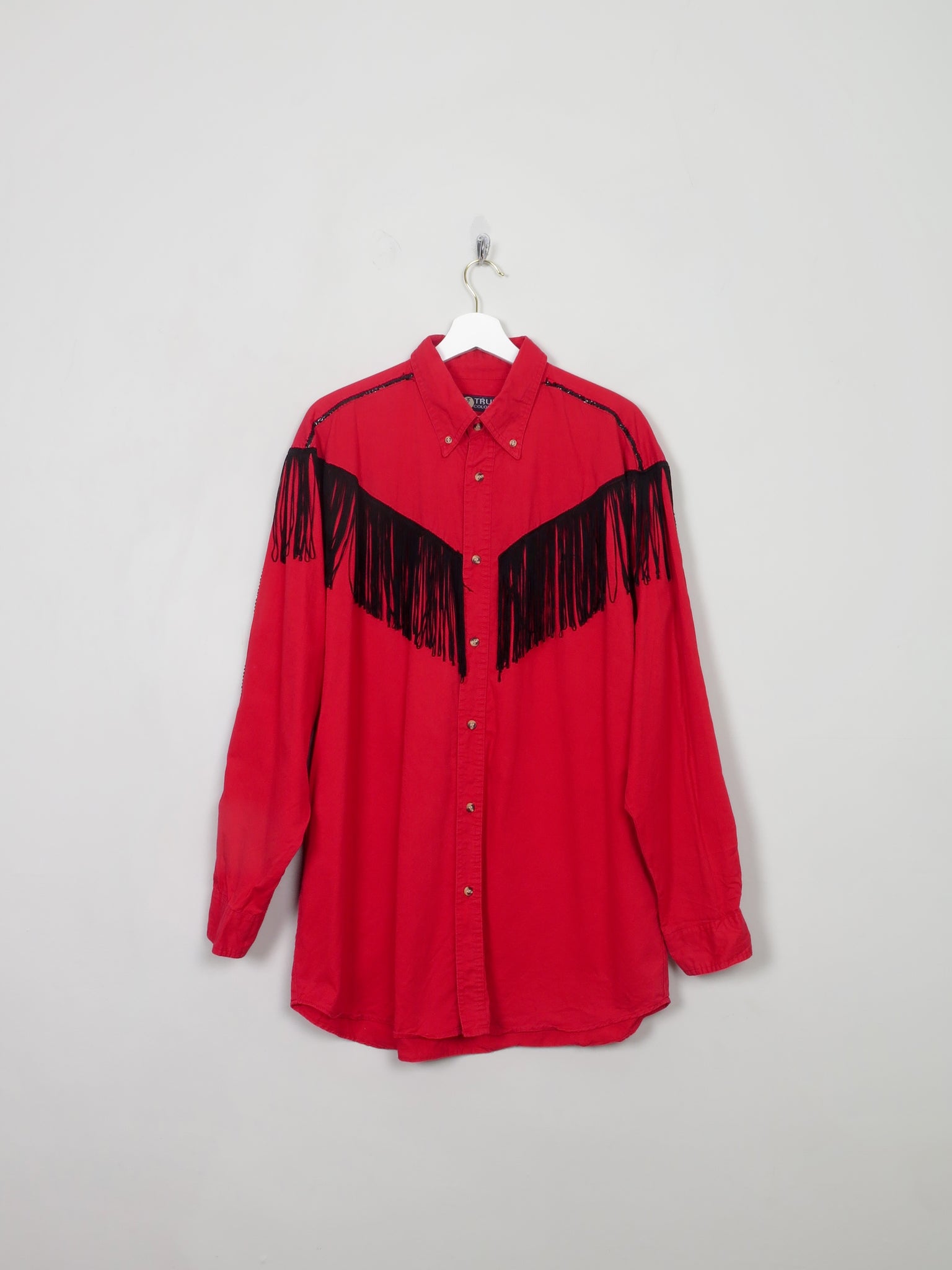 Men's Vintage Red Tasselled Cowboy Shirt L/XL