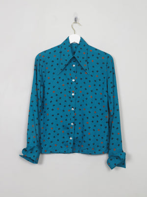 Women's Vintage 70s Green Pierre Cardin Monogram Blouse XS/S