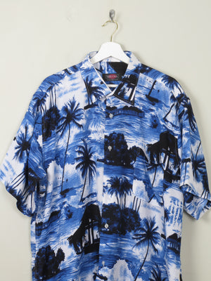 Men's Vintage Blue Hawaiian Shirt XL - The Harlequin