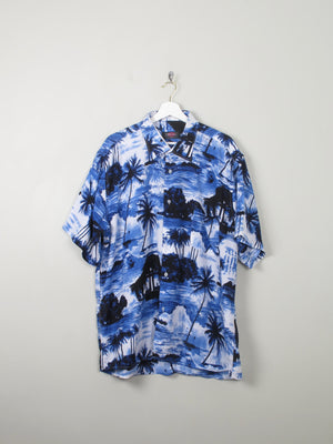 Men's Vintage Blue Hawaiian Shirt XL - The Harlequin