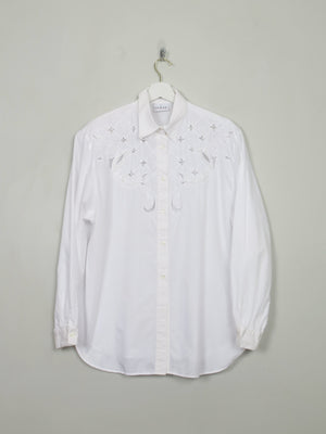 Women's White Verses Beaded Blouse L - The Harlequin