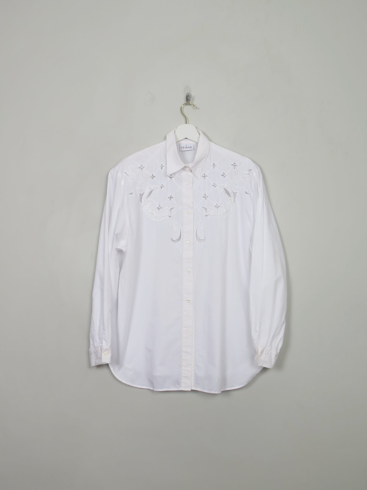 Women's White Verses Beaded Blouse L - The Harlequin