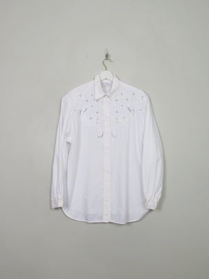 Women's White Verses Beaded Blouse L - The Harlequin