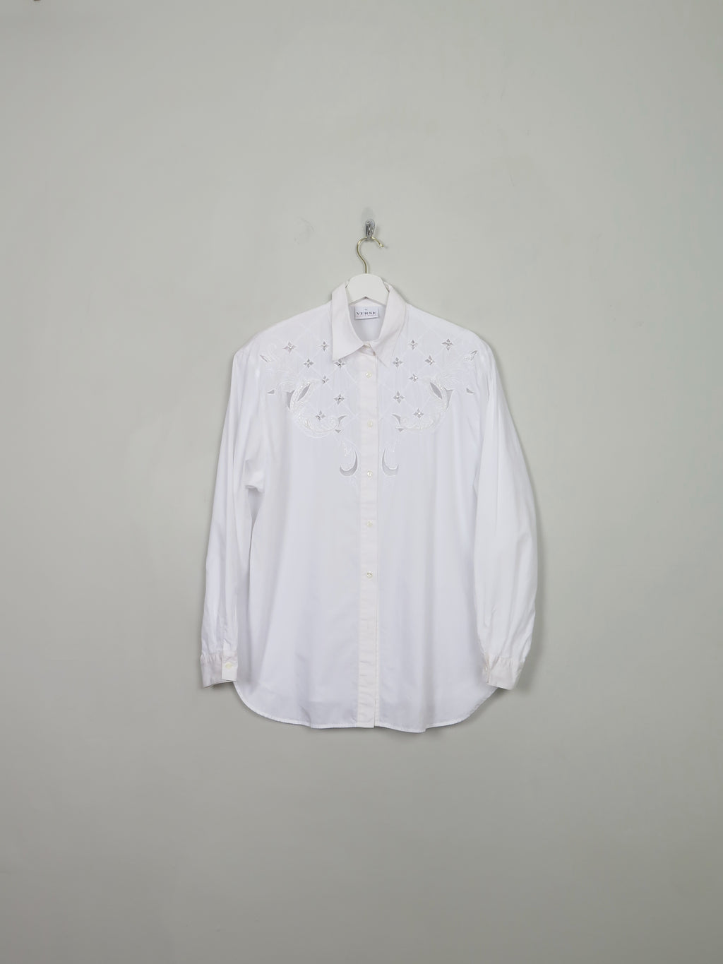 Women's White Verses Beaded Blouse L
