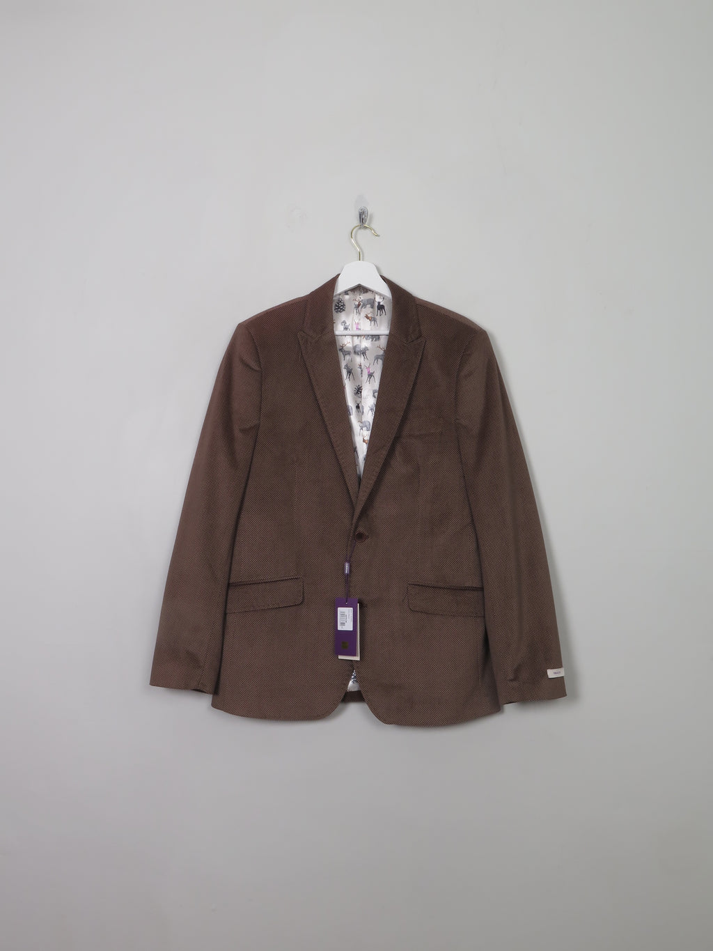 Men's Brown Patterned Feraud Velvet Jacket 42" New