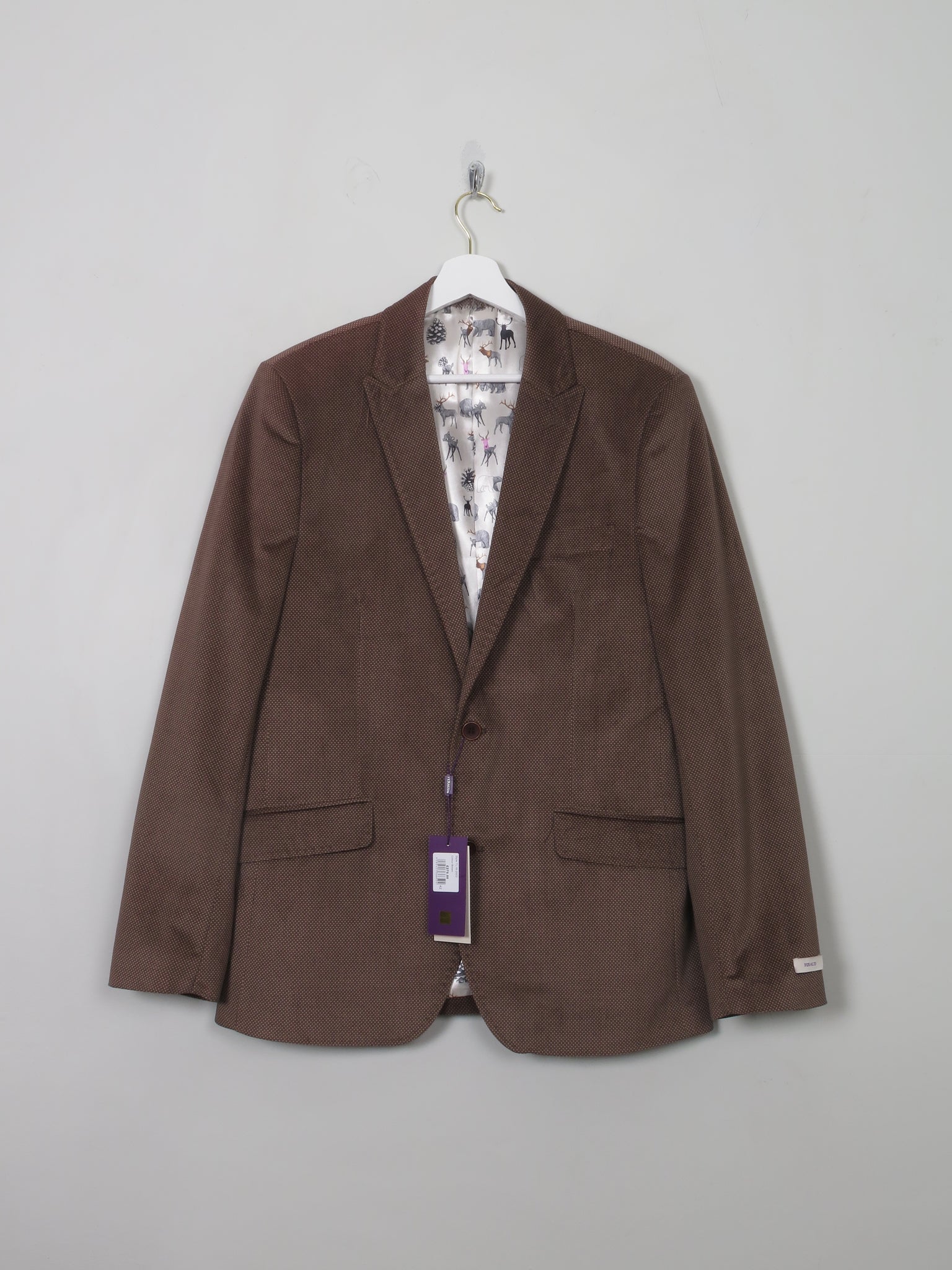 Men's Brown Patterned Feraud Velvet Jacket 42" New - The Harlequin