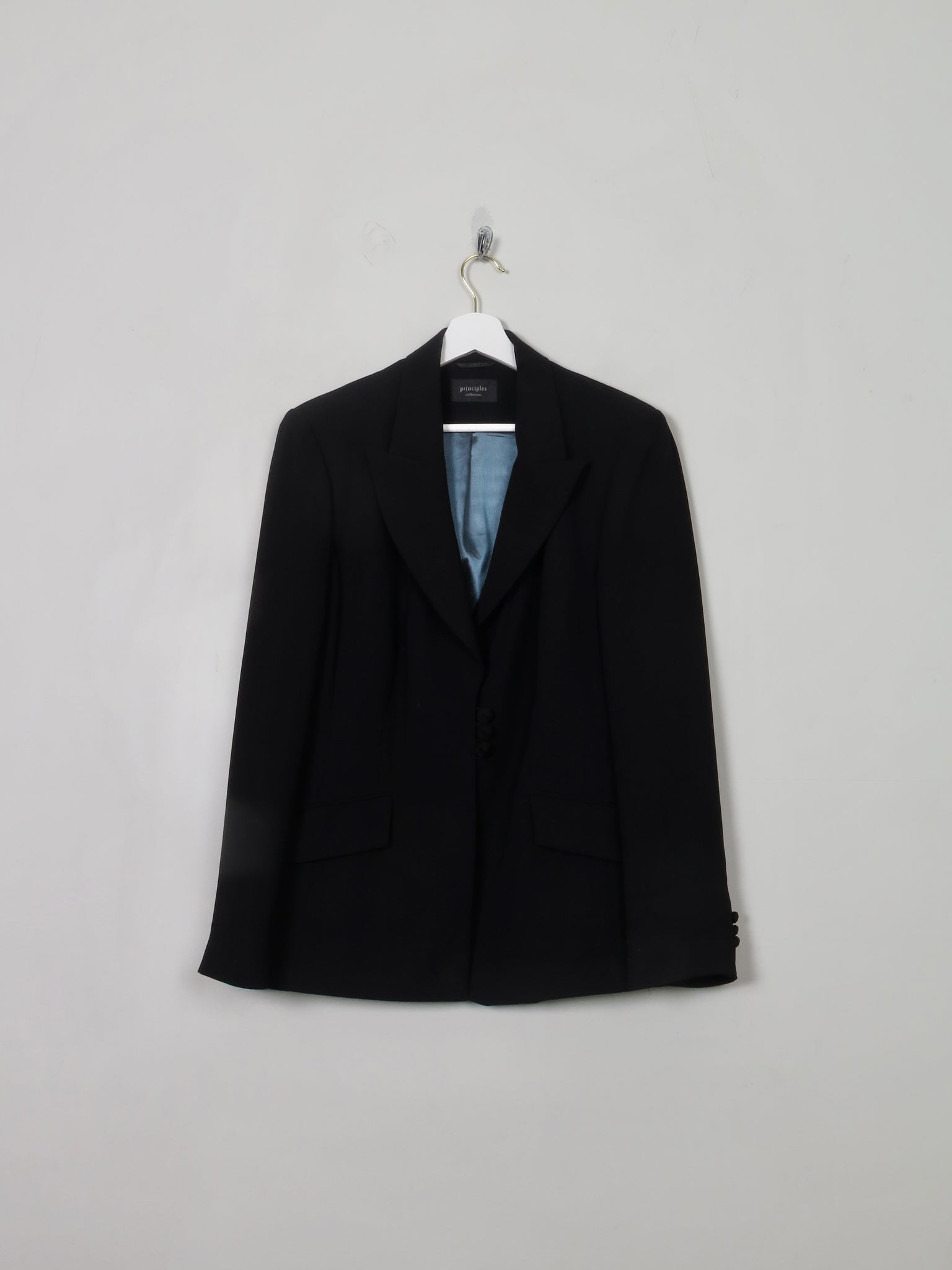 Women's Vintage Black Wool Principles Jacket L - The Harlequin