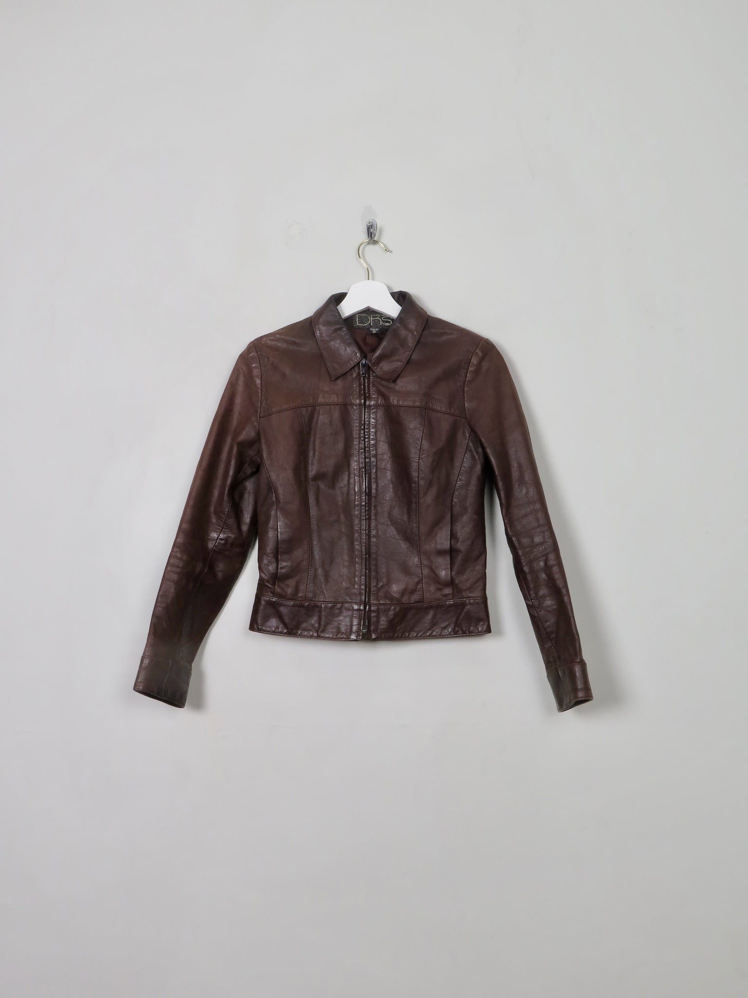 Women's Vintage Brown Leather Jacket With Zip 4-8 XXS - The Harlequin