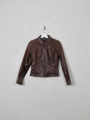 Women's Vintage Brown Leather Jacket With Zip 4-8 XXS - The Harlequin