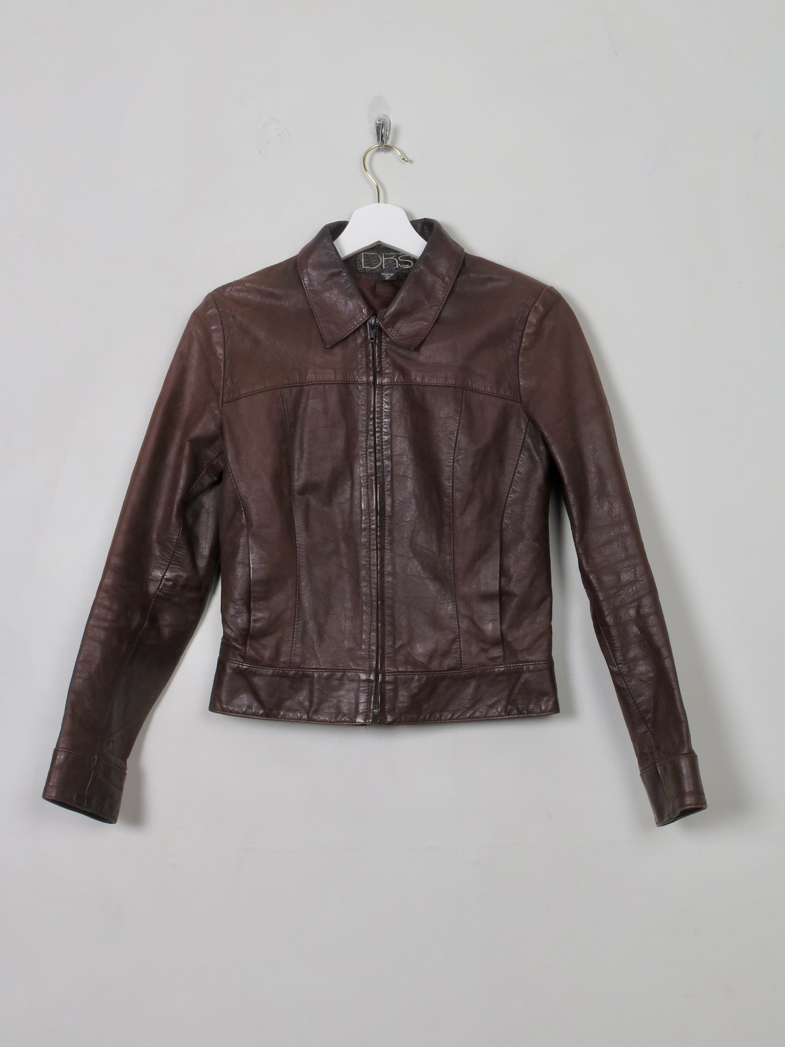 Women's Vintage Brown Leather Jacket With Zip 4-8 XXS - The Harlequin