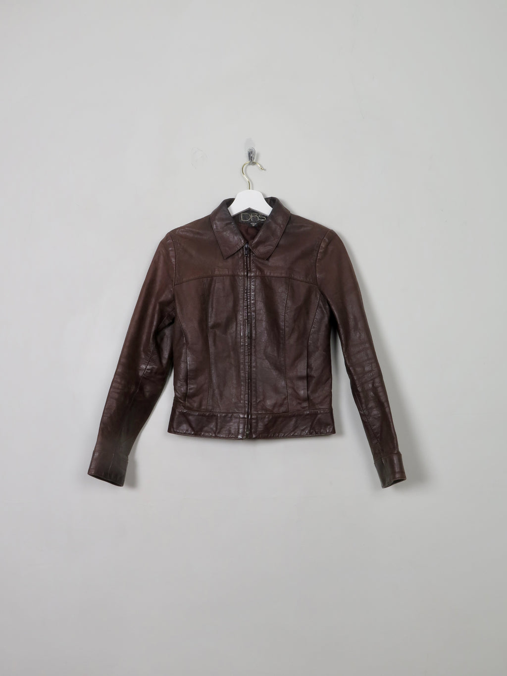 Women's Vintage Brown Leather Jacket With Zip 4-8 XXS