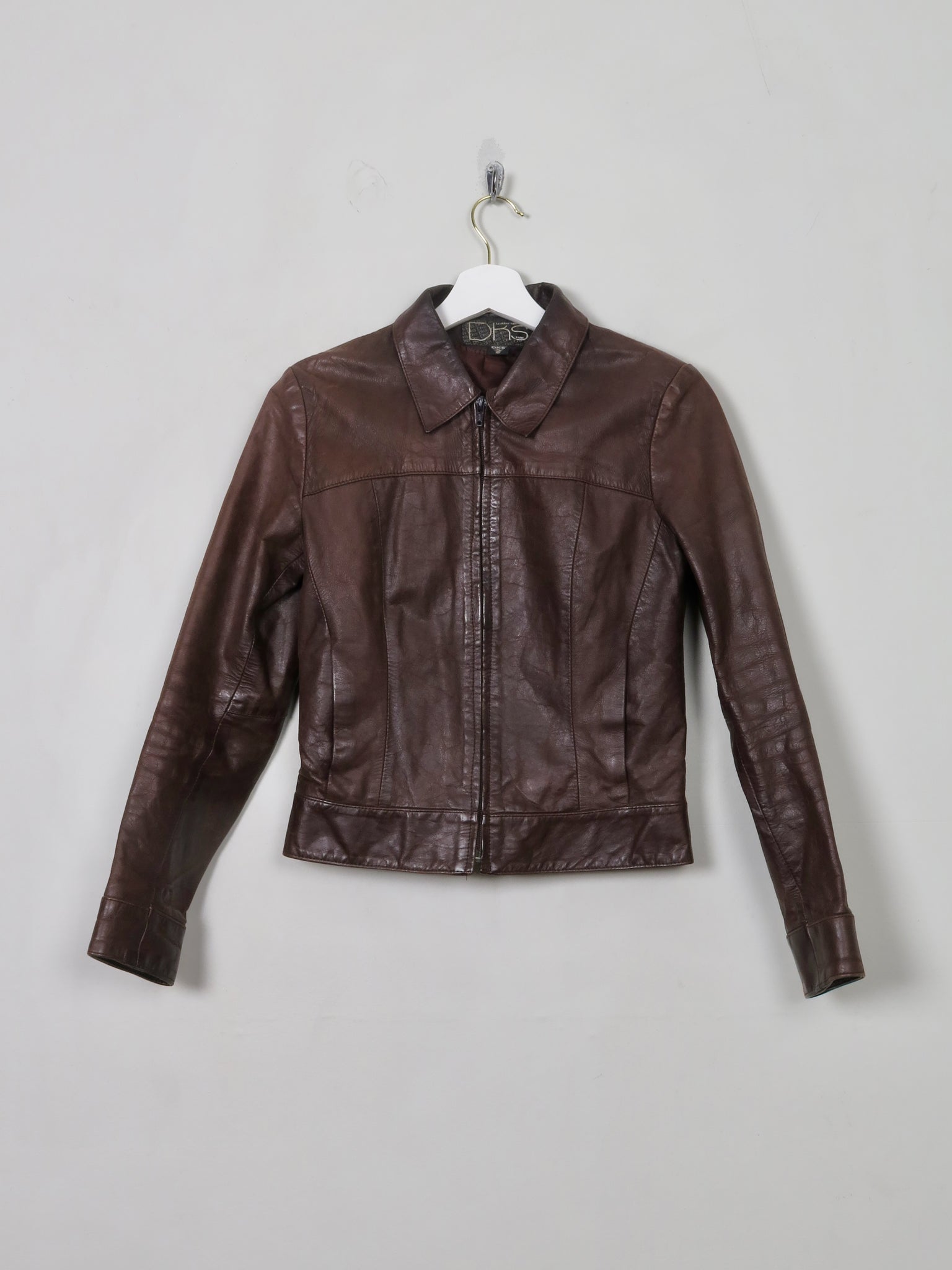 Women's Vintage Brown Leather Jacket With Zip 4-8 XXS - The Harlequin