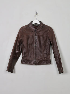 Women's Vintage Brown Leather Jacket With Zip 4-8 XXS - The Harlequin