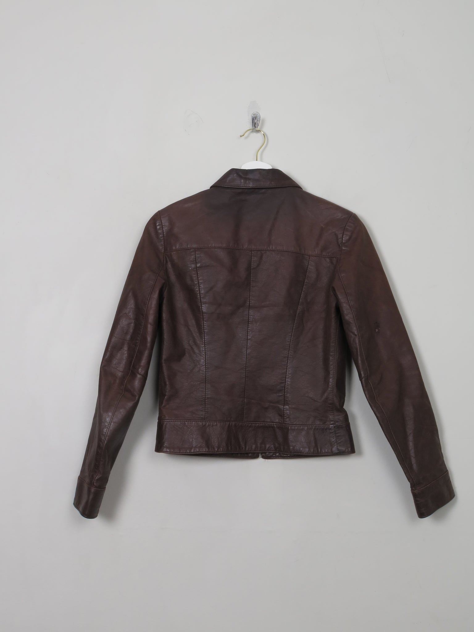 Women's Vintage Brown Leather Jacket With Zip 4-8 XXS - The Harlequin