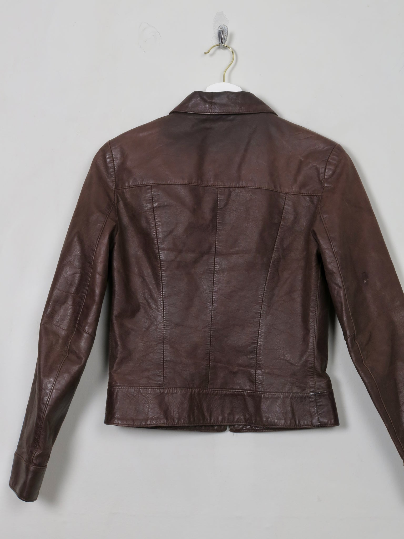 Women's Vintage Brown Leather Jacket With Zip 4-8 XXS - The Harlequin