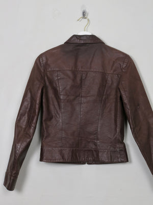 Women's Vintage Brown Leather Jacket With Zip 4-8 XXS - The Harlequin