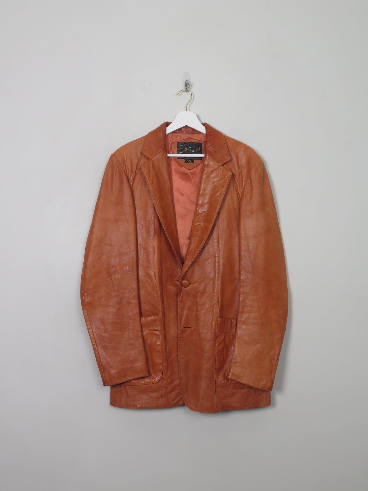 Men's Vintage Tan Leather Jacket 40 L