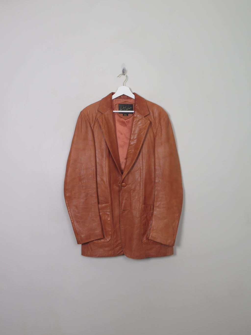 Men's Vintage Tan Leather Jacket 40 L