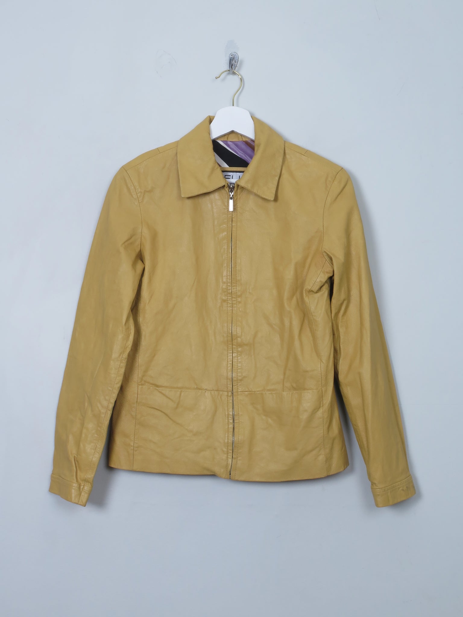 Women's Vintage yellow/Mustard Leather Zip Jacket XS