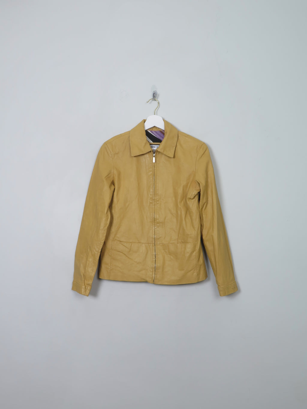 Women's Vintage yellow/Mustard Leather Zip Jacket XS