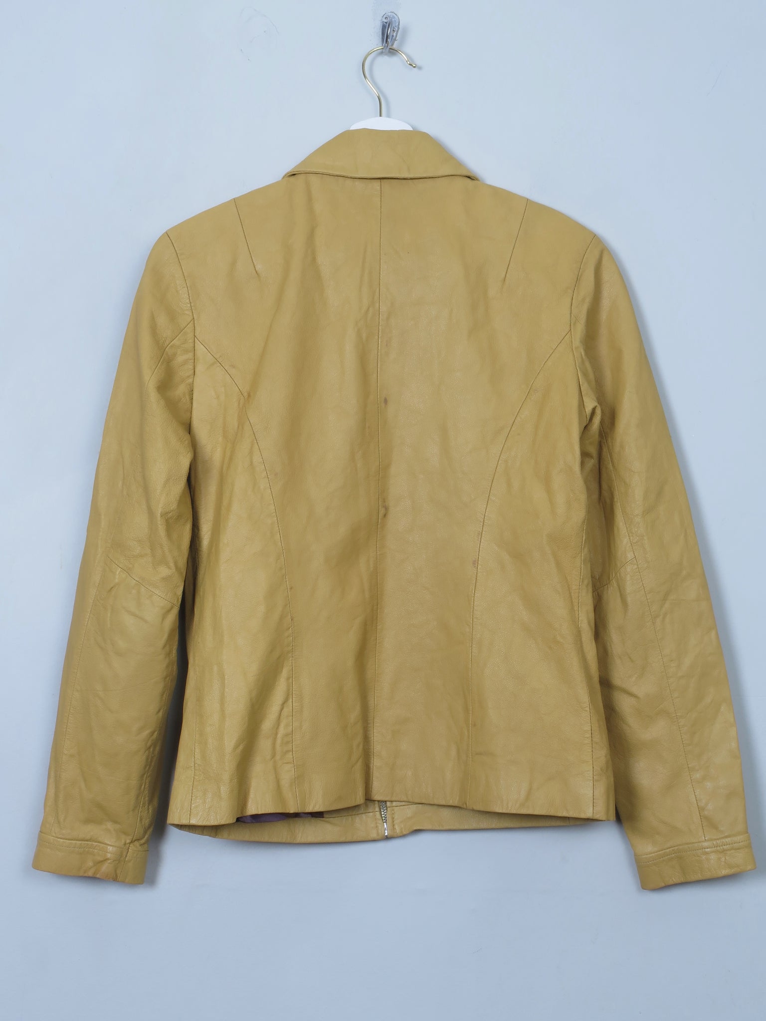 Women's Vintage yellow/Mustard Leather Zip Jacket XS