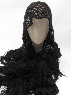 Women's Vintage Black Large Crochet Scarf Shawl