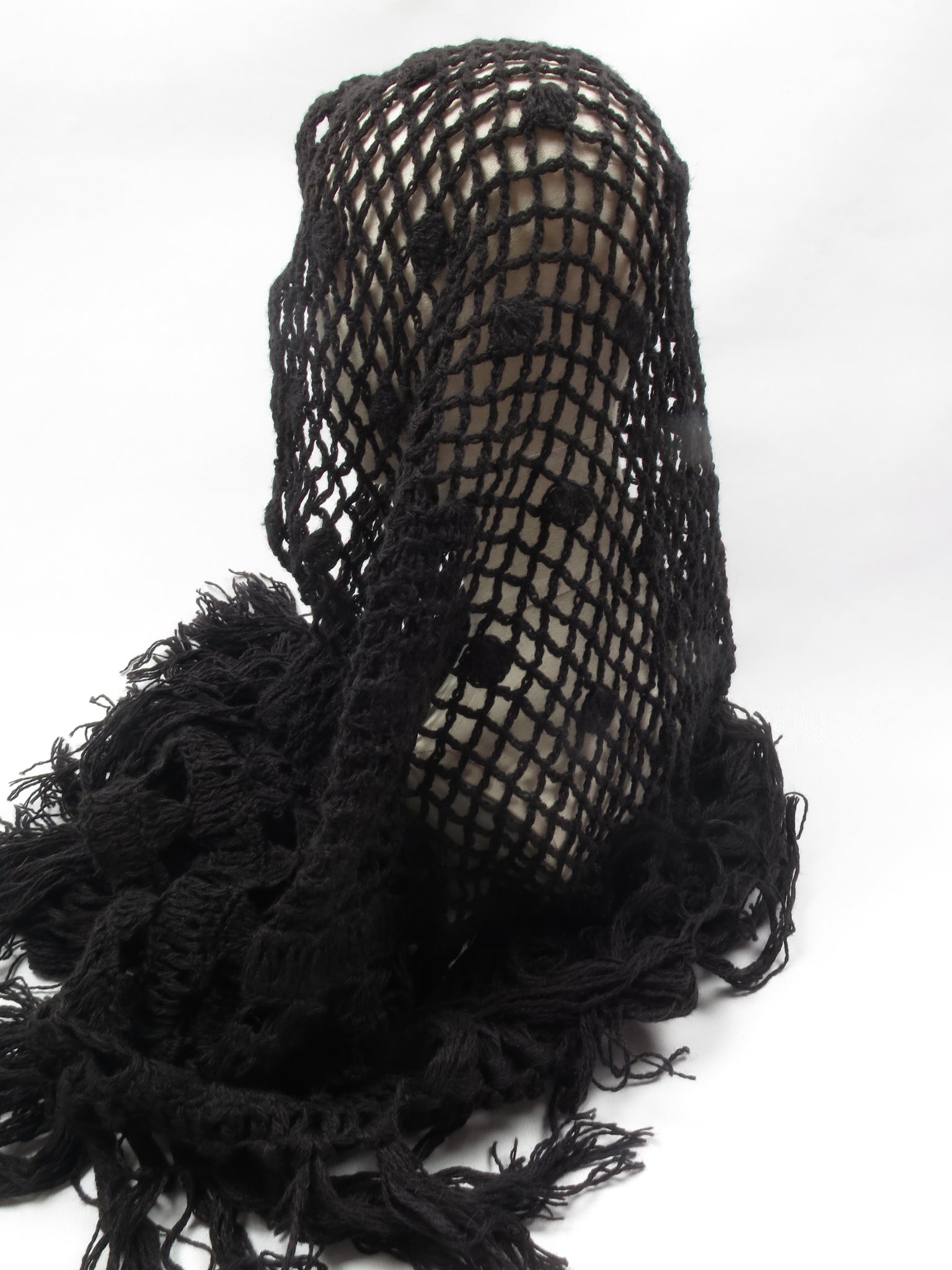 Women's Vintage Black Large Crochet Scarf Shawl