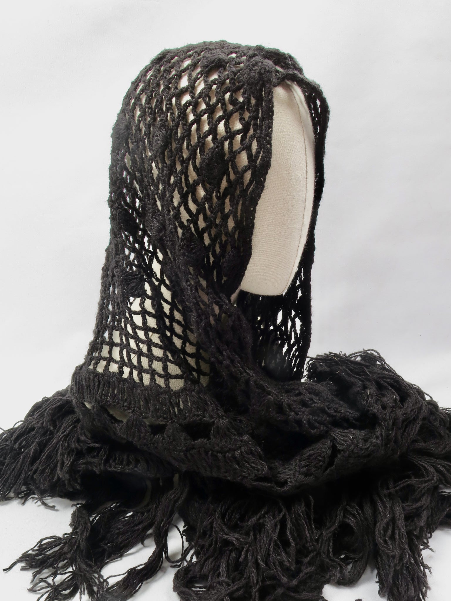 Women's Vintage Black Large Crochet Scarf Shawl