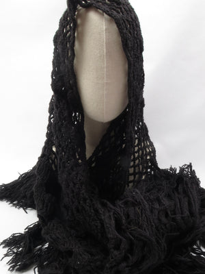 Women's Vintage Black Large Crochet Scarf Shawl