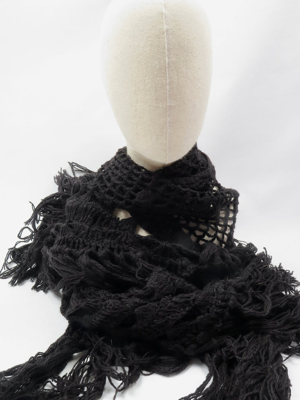 Women's Vintage Black Large Crochet Scarf Shawl