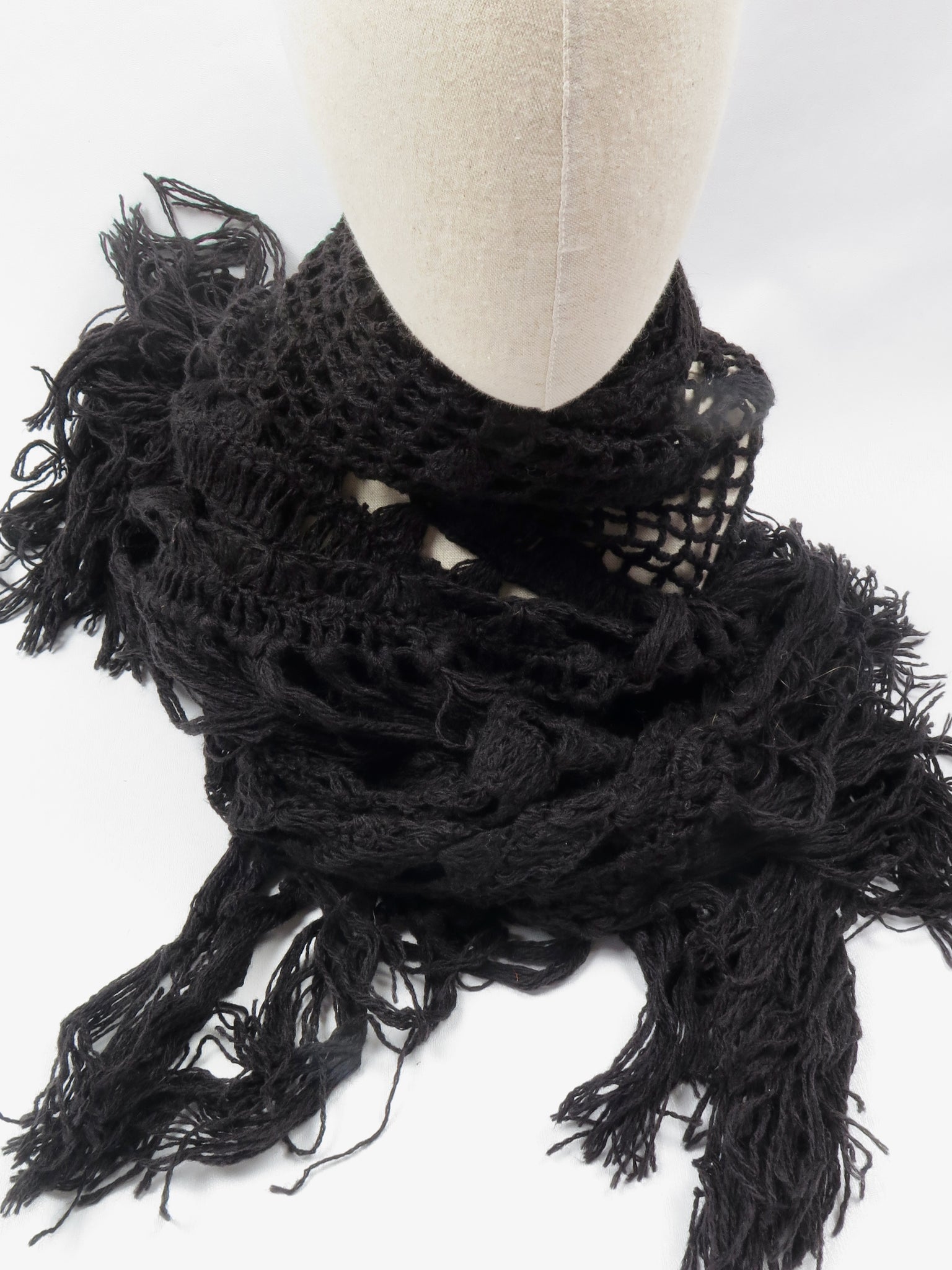 Woman's Vintage Black Crochet Shawl Scarf