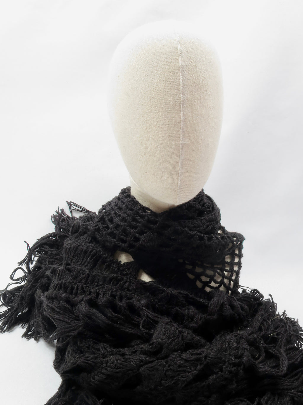 Woman's Vintage Black Crochet Shawl Scarf