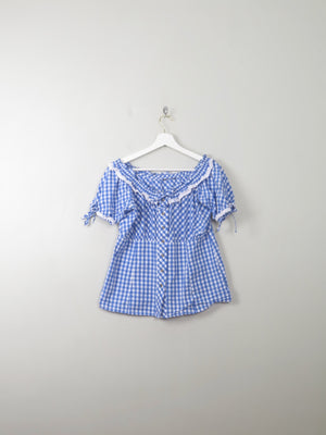 Vintage Gingham Blue Blouse S/M - The Harlequin