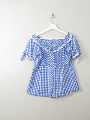 Vintage Gingham Blue Blouse S/M - The Harlequin