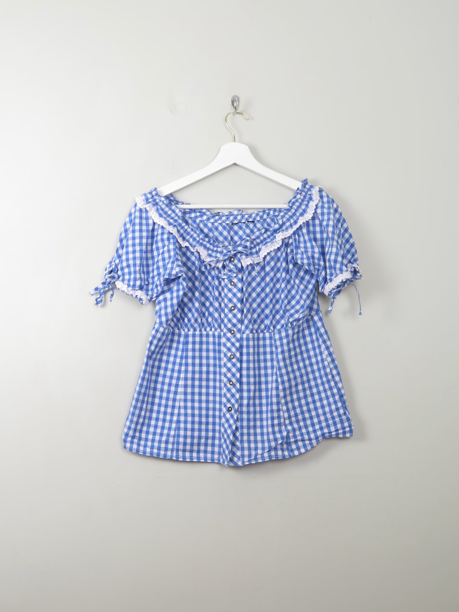 Vintage Gingham Blue Blouse S/M - The Harlequin