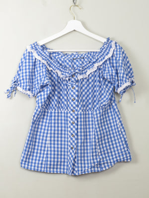 Vintage Gingham Blue Blouse S/M - The Harlequin