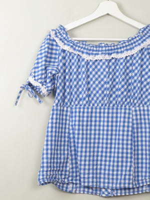 Vintage Gingham Blue Blouse S/M - The Harlequin