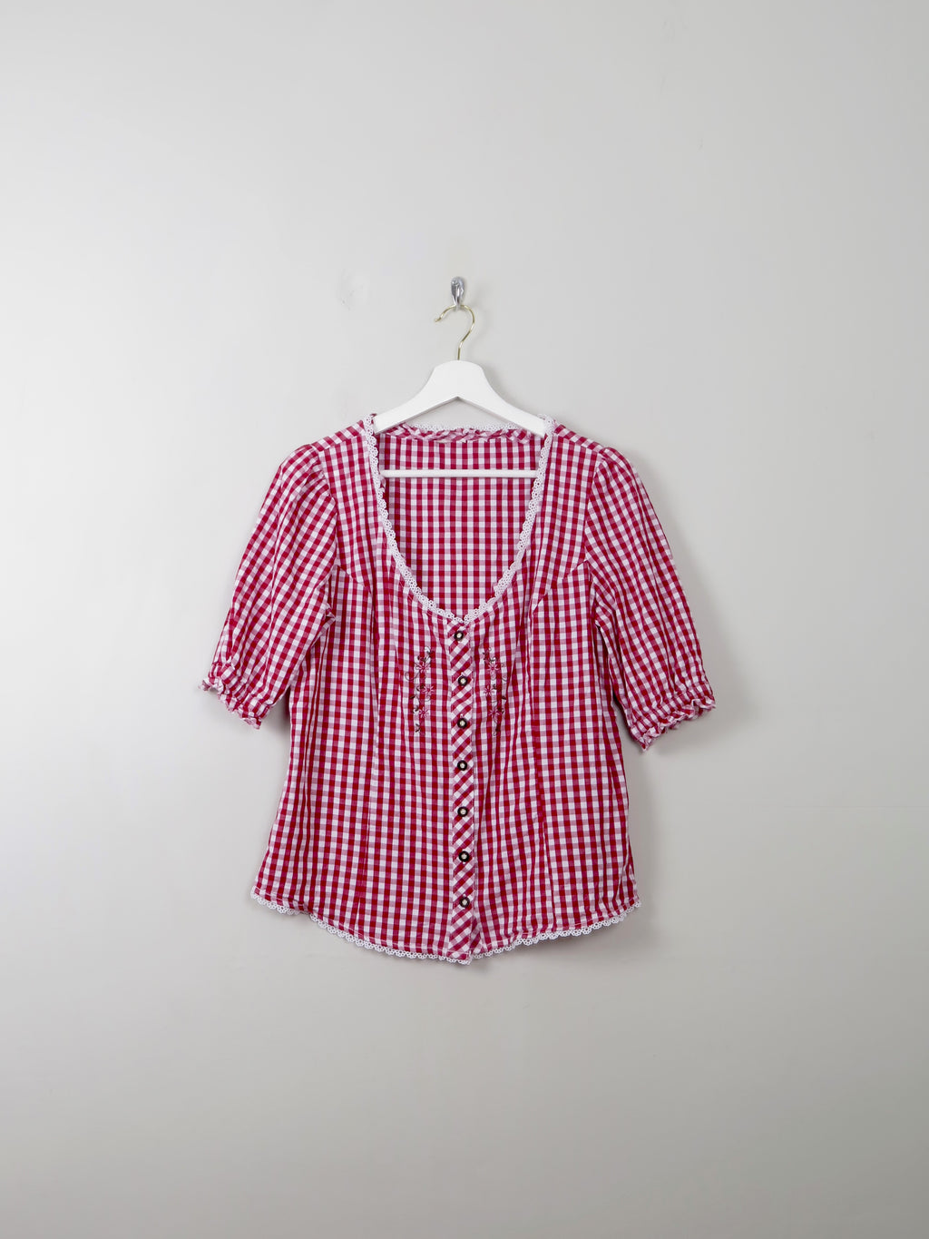 Vintage Red Gingham Blouse L - The Harlequin