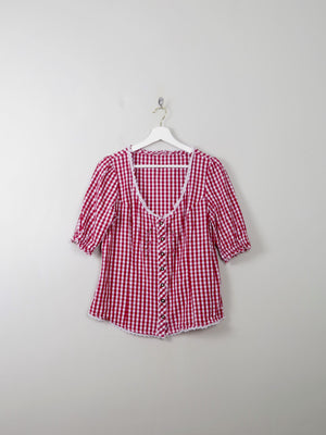 Vintage Red Gingham Blouse L - The Harlequin