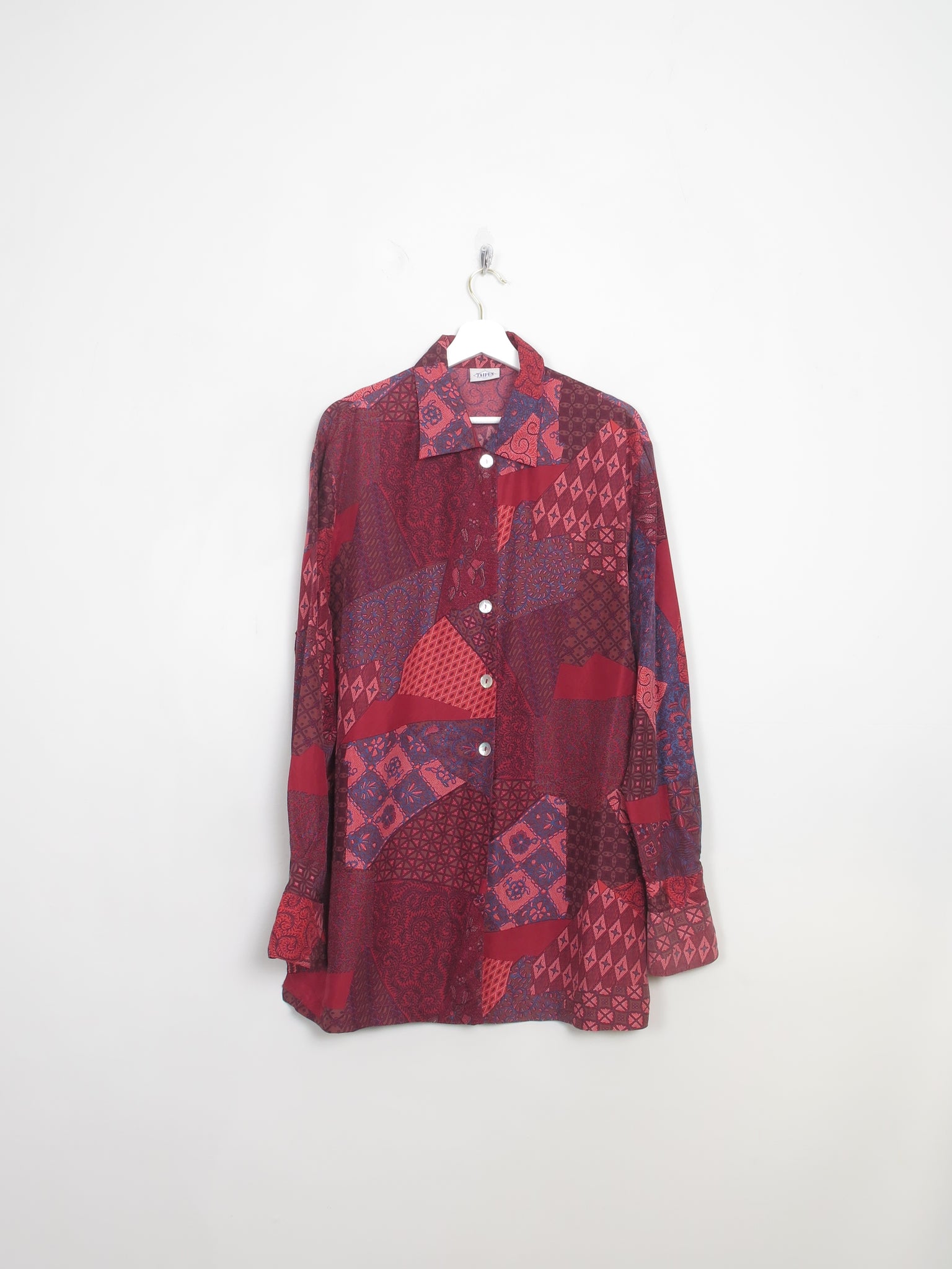 Women's Berry Vintage Silk Printed Shirt Blouse L/XL