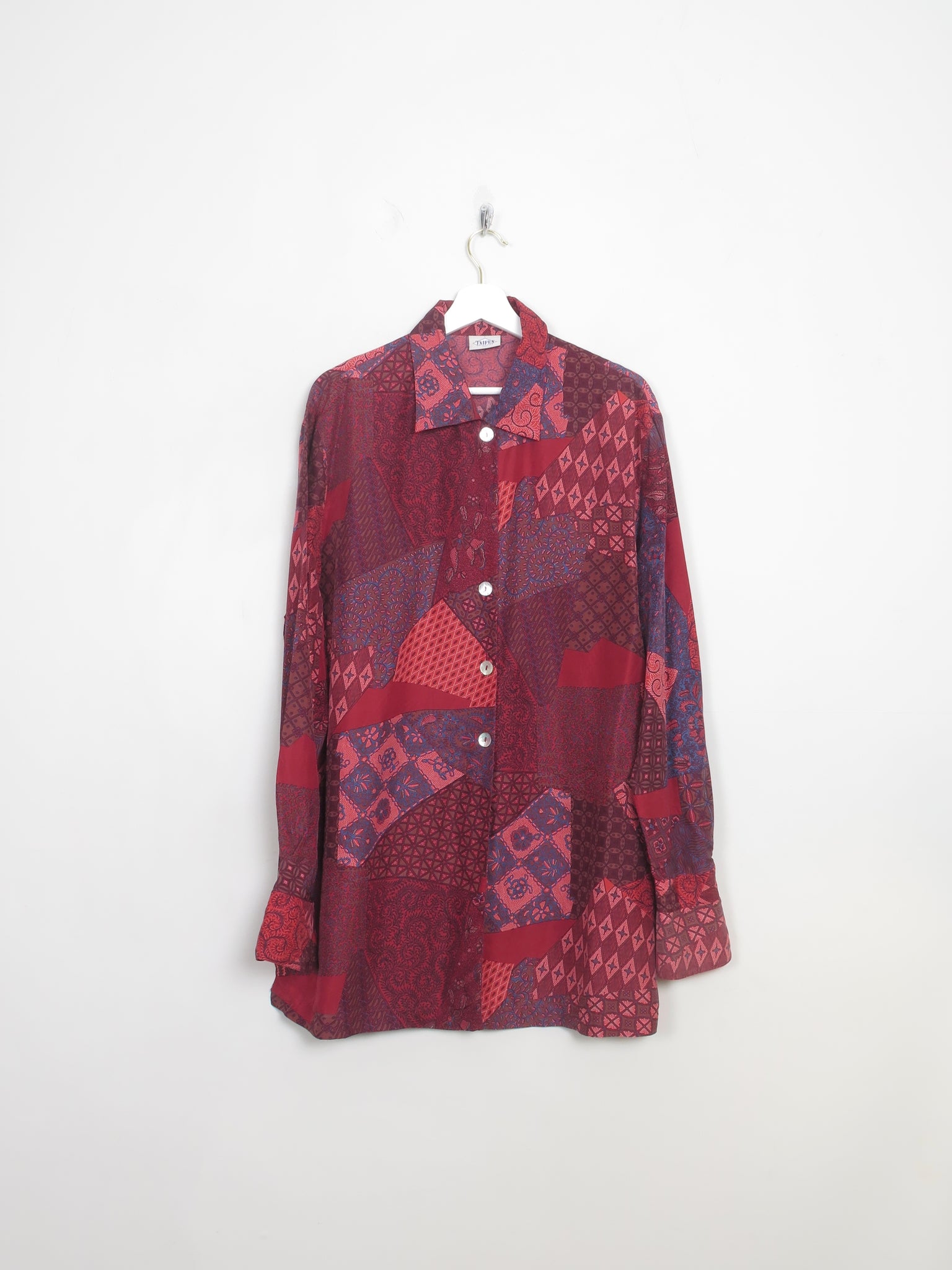 Women's Berry Vintage Silk Printed Shirt Blouse L/XL