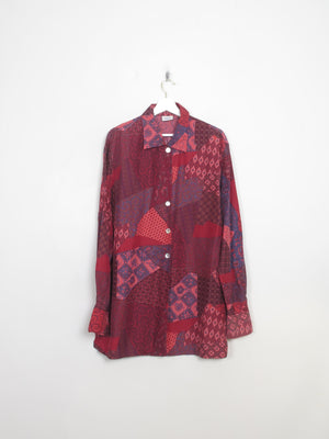 Women's Berry Vintage Silk Printed Shirt Blouse L/XL