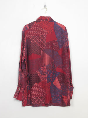Women's Berry Vintage Silk Printed Shirt Blouse L/XL