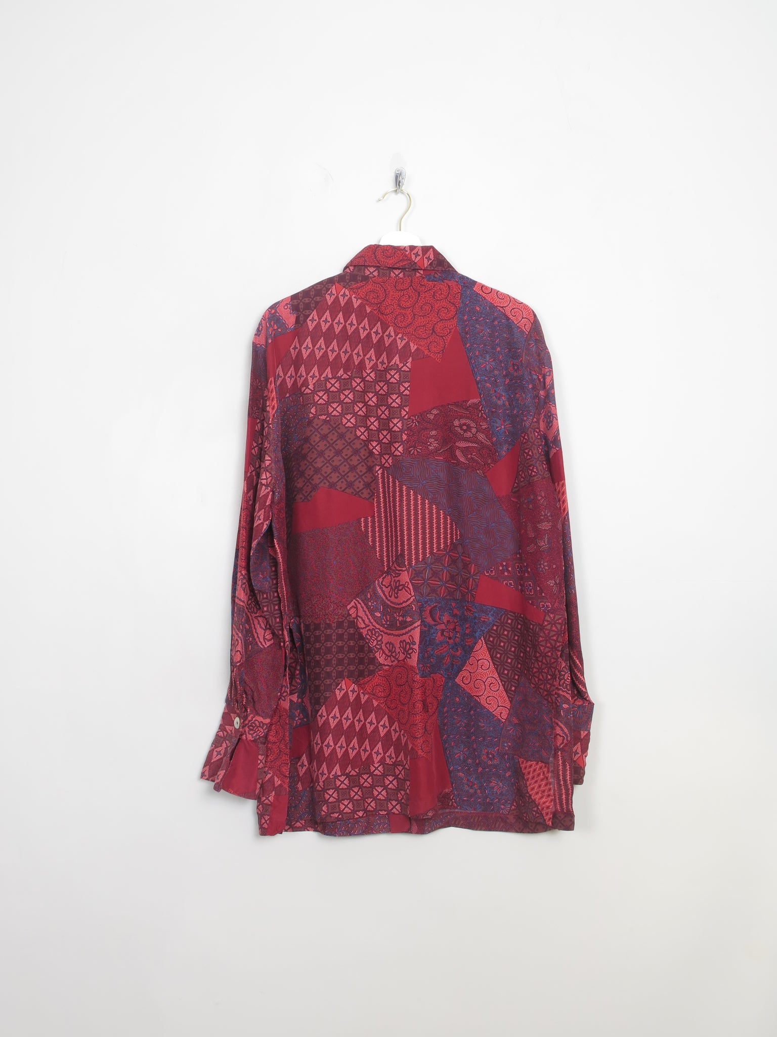 Women's Berry Vintage Silk Printed Shirt Blouse L/XL
