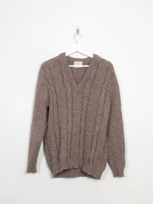 Men's Vintage Wool Brown V-Neck Jumper M