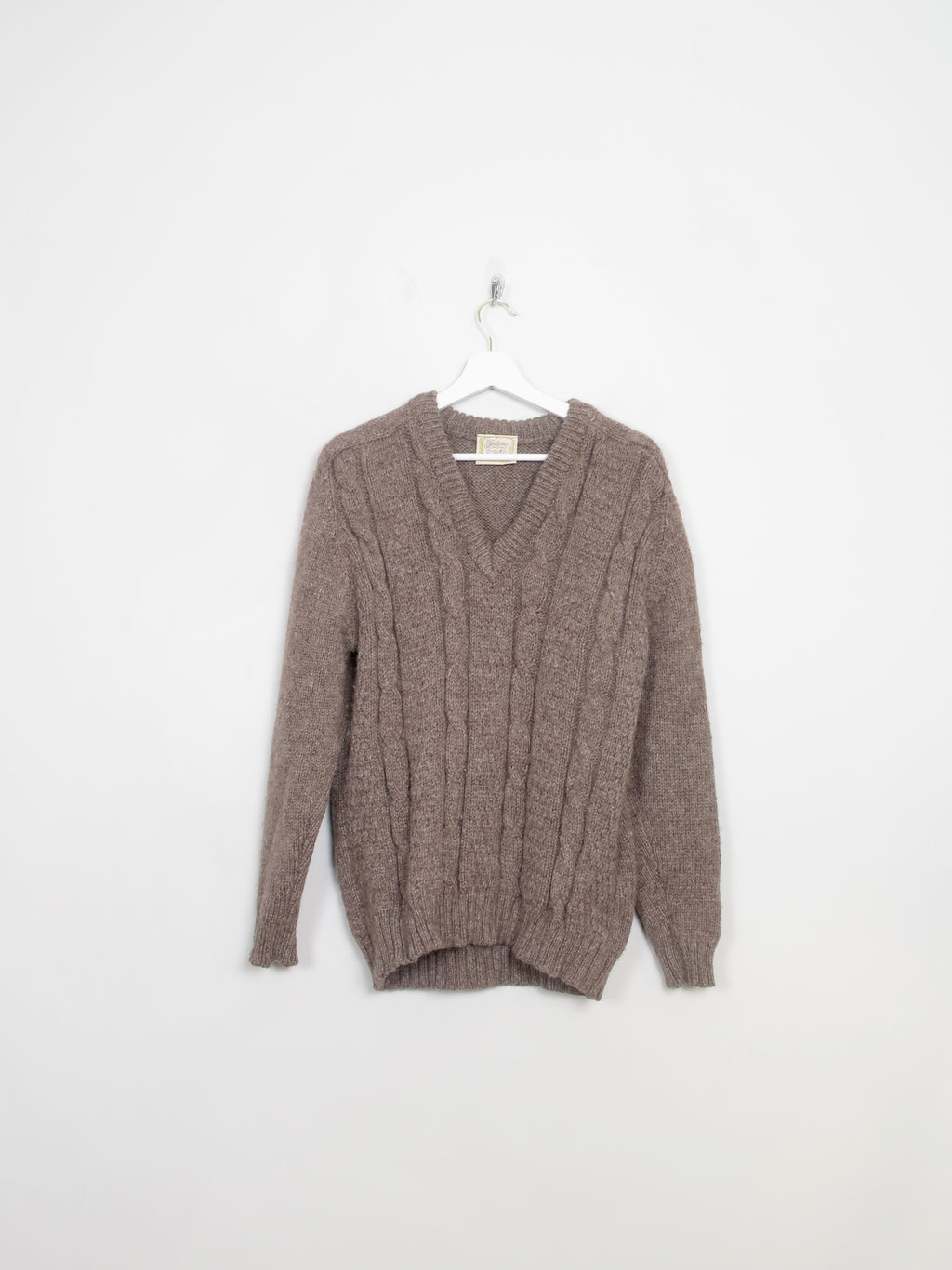 Men's Vintage Wool Brown V-Neck Jumper M