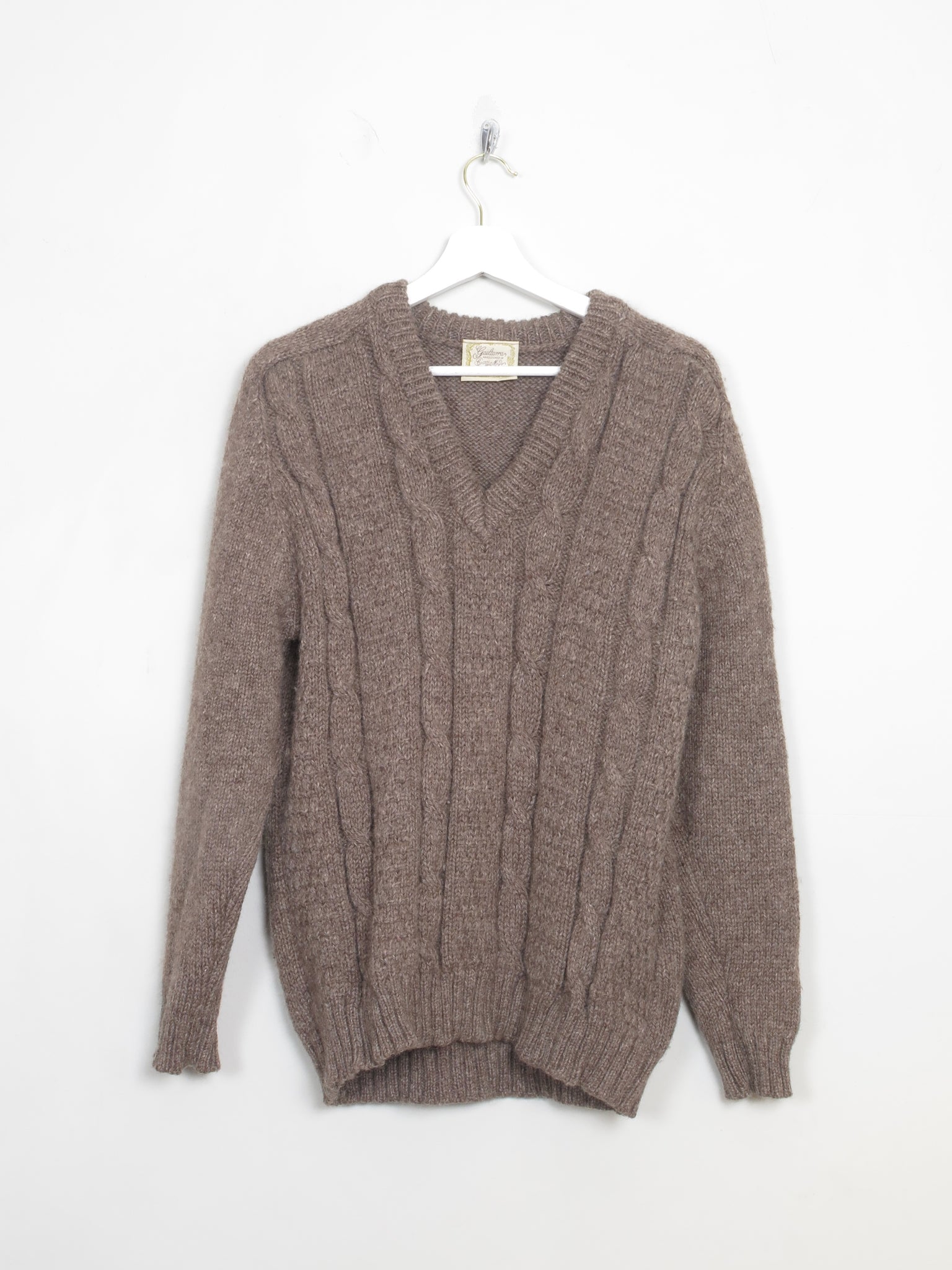 Men's Vintage Wool Brown V-Neck Jumper M